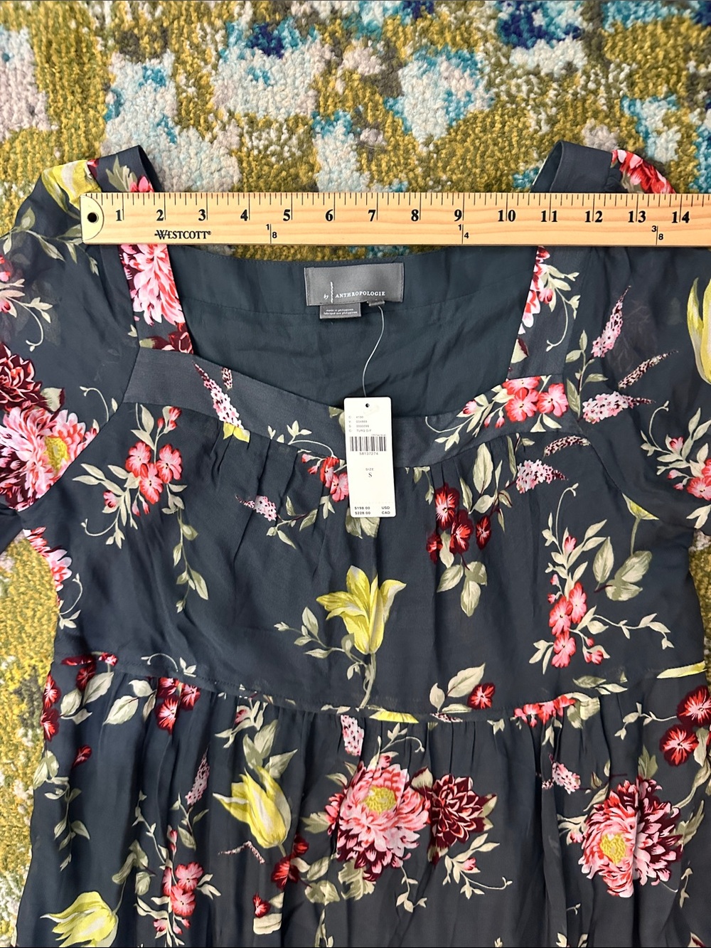 New Anthropologie EVELIN Small
Blue Green Grey Tone Tiered Floral Peasant Maxi - Picture 15 of 17